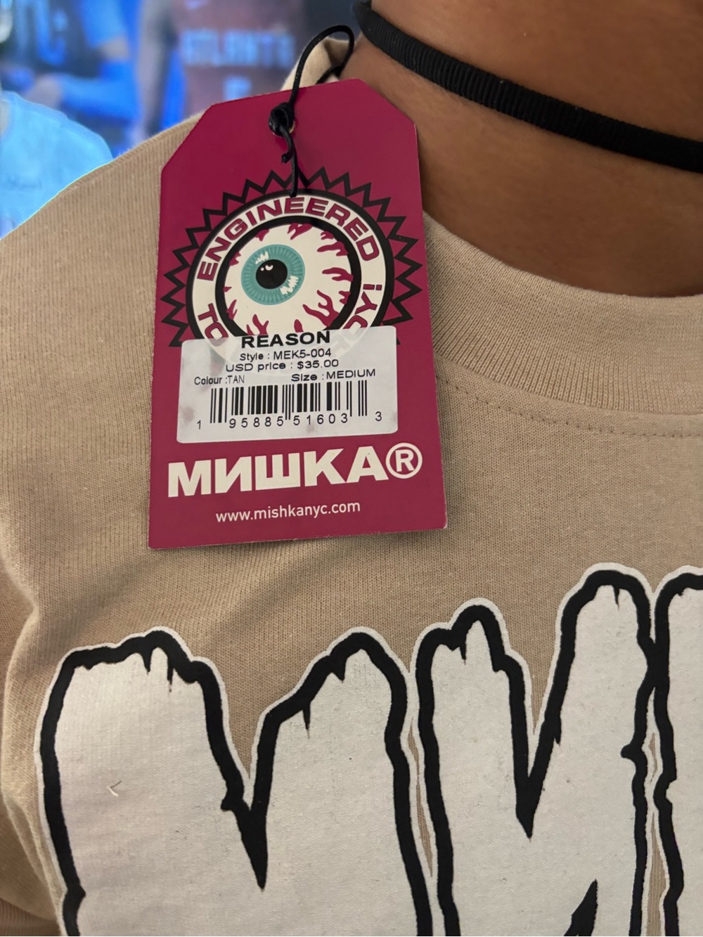 Mishka Beige Short-Sleeve Tee with Graphic Eyeball and Dripping Logo - Picture 6 of 7